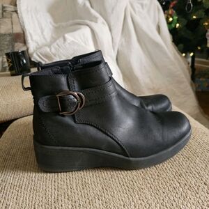Skechers Air-Cooled Memory Foam Black Ankle Booties with Buckle